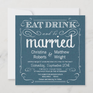 Rustic Burlap Denim Blue Wedding Invitations