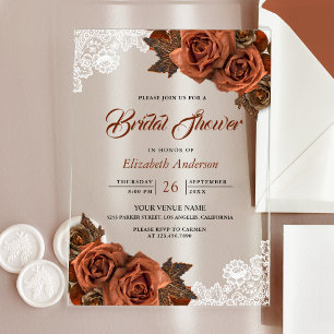 Rustic Burlap Dusty Terracotta Rose Bridal Shower Acrylic Invitations
