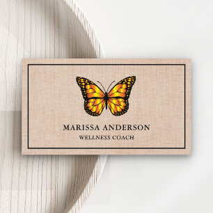Rustic Burlap Elegant Orange Monarch Butterfly Business Card