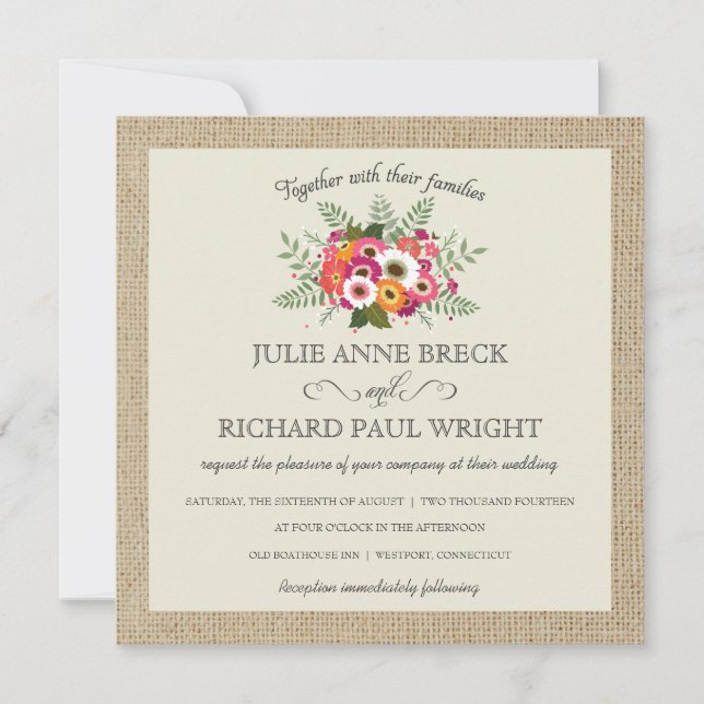 Rustic Burlap Elegant Wedding Invitations (Front)