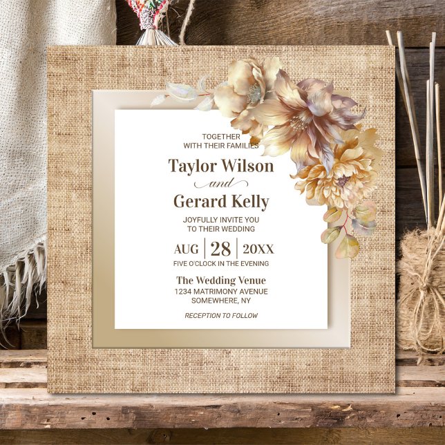 Rustic Burlap Floral Wedding Invitation (Creator Uploaded)