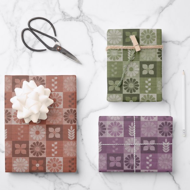 Rustic  Burlap Flowers Mixed Wrapping Paper Sheets (Front)