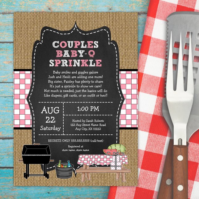 Rustic Burlap Girl Couples Baby Q Sprinkle Shower  Invitation (Creator Uploaded)