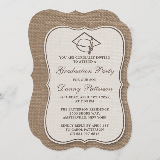 Rustic Burlap Graduation Party Invitations (Front/Back)