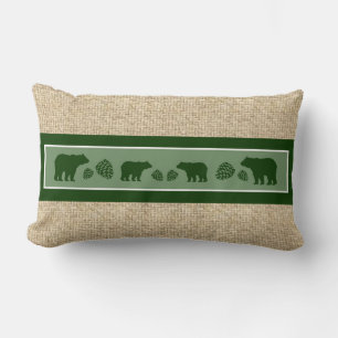 Rustic burlap green  bear pinecone pillow