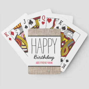 Rustic Burlap Happy Birthday Personalized Playing Cards
