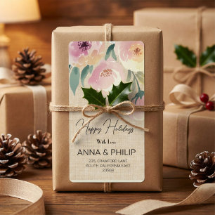 Rustic burlap happy holiday return address label