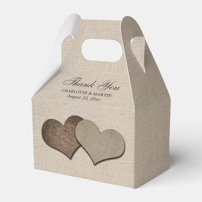 Rustic Burlap Heart Wedding Thank You Favour Box (Front Side)