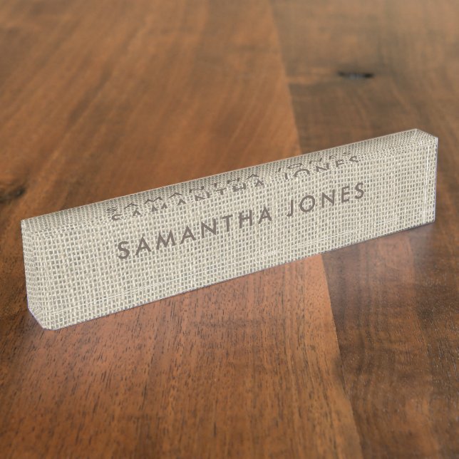 Rustic Burlap Hessian Classic Personalized Nameplate (Side)