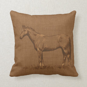Rustic Burlap Horse Throw Pillow