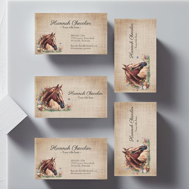 rustic burlap, horse wildflower equestrian business card (Creator Uploaded)