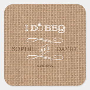 Rustic Burlap I DO BBQ Engagement Party Square Sticker