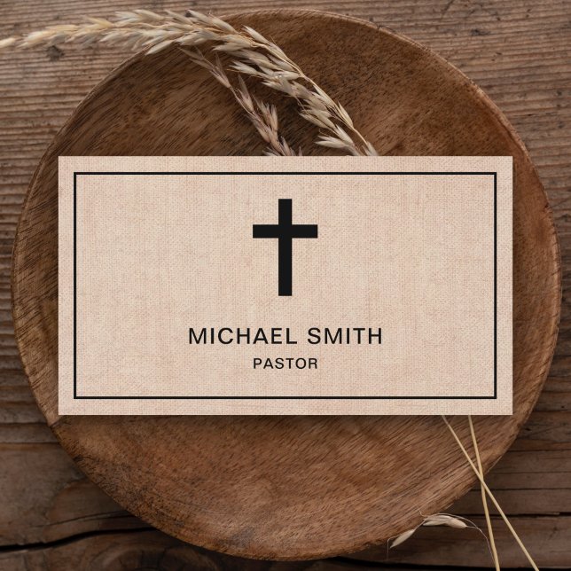 Rustic Burlap Jesus Christ Cross Pastor Business Card (Creator Uploaded)