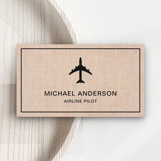 Rustic Burlap Jet Aircraft Aeroplane Airline Pilot Business Card (Creator Uploaded)