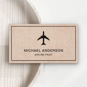 Rustic Burlap Jet Aircraft Airplane Airline Pilot Business Card