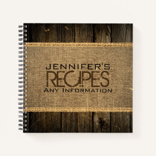 Rustic Burlap Kitchen Cooking Vintage Wood Notebook