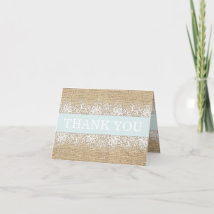 Rustic Burlap Lace Blue Boy Thank You Card