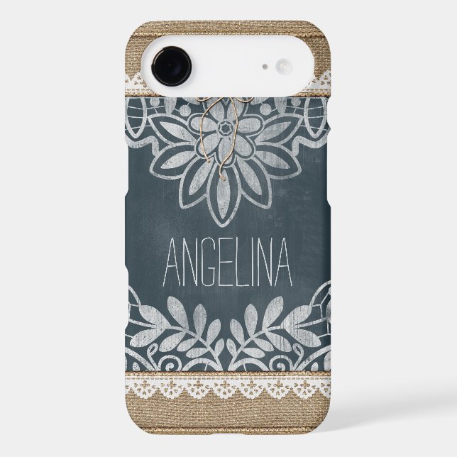 Rustic Burlap Lace Chalkboard Personalised Case-Mate iPhone Case (Back)