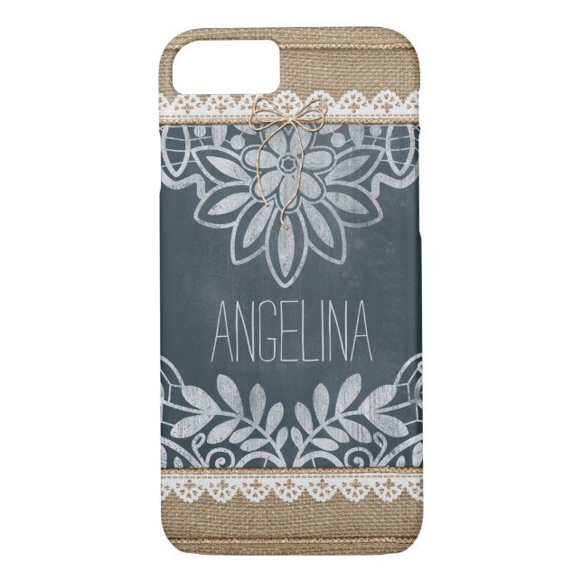 Rustic Burlap Lace Chalkboard Personalised Case-Mate iPhone Case (Back)