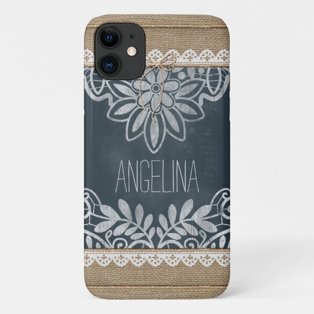 Rustic Burlap Lace Chalkboard Personalised Case-Mate iPhone Case (Back)