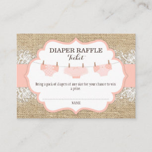 Rustic Burlap Lace Coral  Diaper Raffle Ticket Enclosure Card