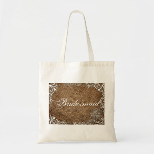 rustic burlap lace country wedding bridesmaid tote bag
