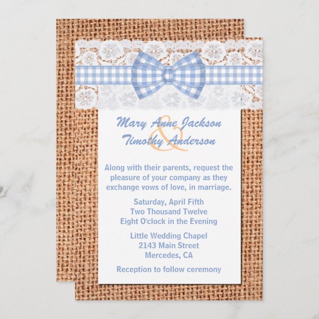 Rustic Burlap & Lace Country Wedding Invitation (Front/Back)