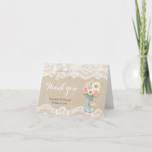Rustic Burlap Lace Floral Mason Jar Thank You