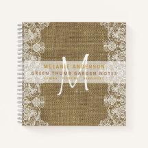 Rustic Burlap Lace Gardeners Journal Vintage