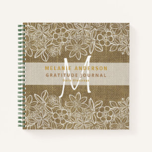 Rustic Burlap Lace Gratitude Thankfulness Journal