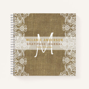 Rustic Burlap Lace Gratitude Thankfulness Journal