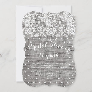 Rustic Burlap Lace Grey Bridal Shower Invitation