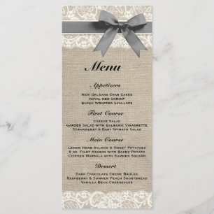 Rustic Burlap & Lace Grey Wedding Menu
