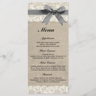 Rustic Burlap & Lace Grey Wedding Menu