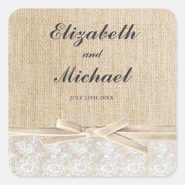 Rustic Burlap Lace Ivory Ribbon Favour Label (Front)
