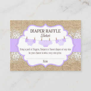 Rustic Burlap Lace Lavender Diaper Raffle Ticket Enclosure Card