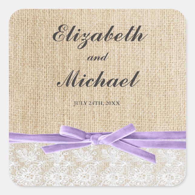 Rustic Burlap Lace Lavender Ribbon Favour Label (Front)