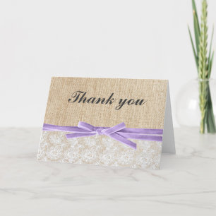 Rustic Burlap Lace Lavender Ribbon Thank You