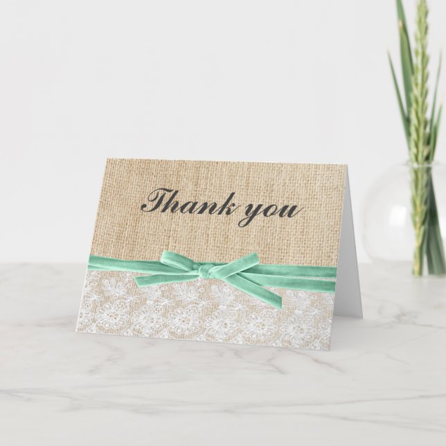 Rustic Burlap Lace Mint Ribbon Thank You (Front)