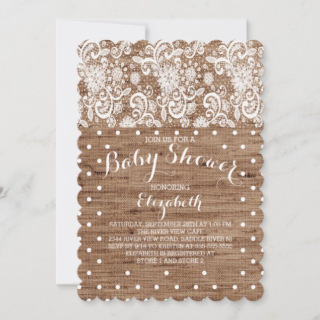 Rustic Burlap Lace Neutral Baby Shower Invitation (Front)