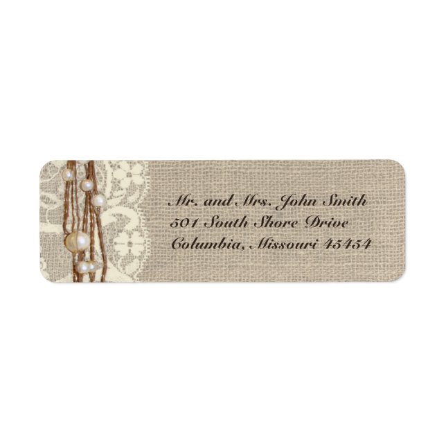 Rustic Burlap Lace Pearls Return Address Label (Front)