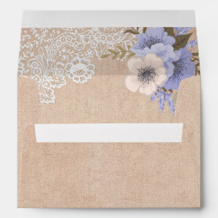 Rustic Burlap Lace Purple Floral Envelope