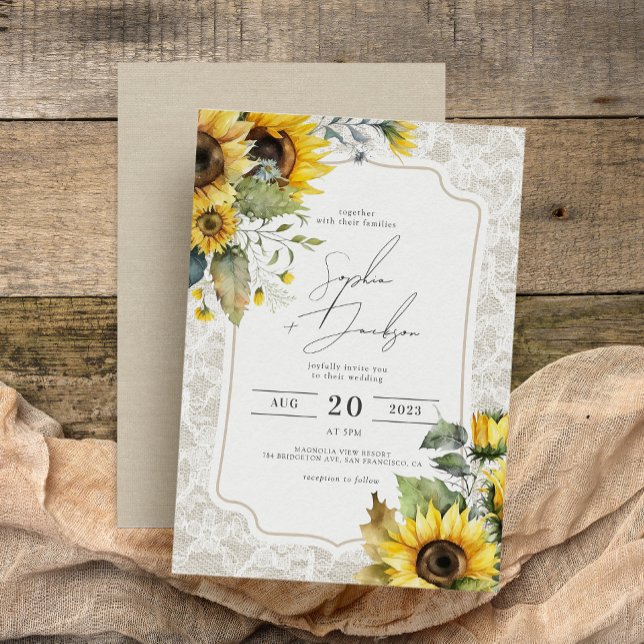Rustic Burlap Lace Sunflowers Fall Wedding Invitation (Creator Uploaded)