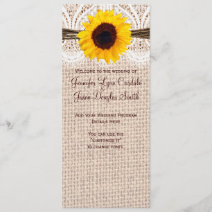 Rustic Burlap Lace Twine Sunflower Wedding Program