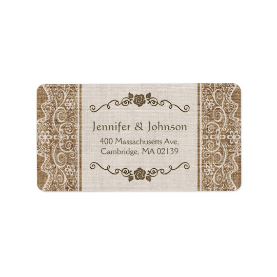 Rustic Burlap Lace Wedding Address Label