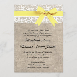 Rustic Burlap Lace Wedding Invitation Yellow