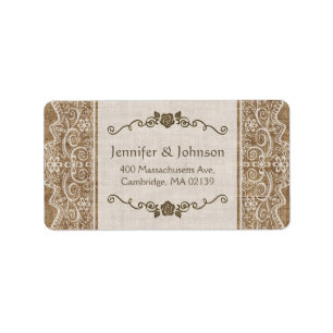 Rustic Burlap Lace Wedding Label