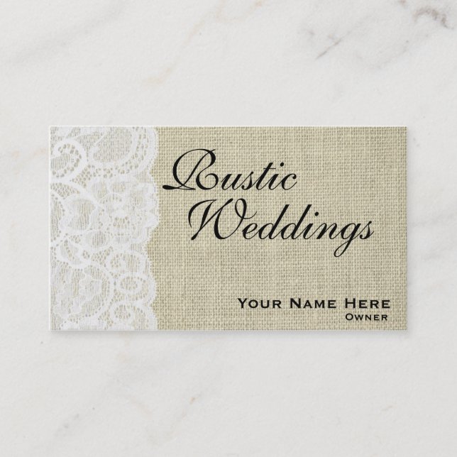 Rustic Burlap & Lace Wedding Planner Business Card (Front)