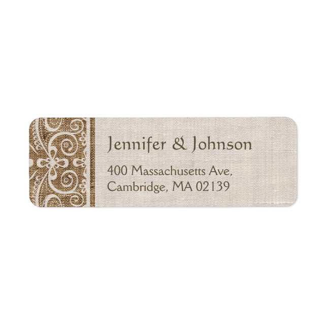 Rustic Burlap Lace Wedding Return Address Label (Front)