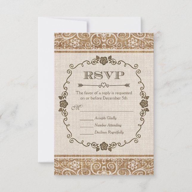 Rustic Burlap Lace Wedding RSVP (Front)